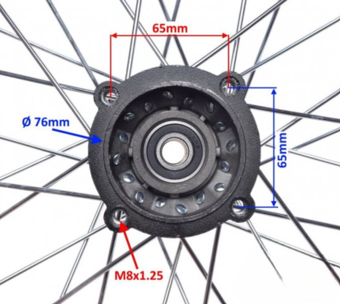 Roata completa spate, janta 1.85x14" moto cross 125cc, culoare negru [5]