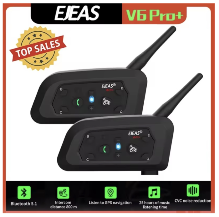 Sistem de comunicare moto EJEAS V6 Pro Plus 2025 - Bluetooth 5.1- 6 intercomuri - Waterproof IP67 - Încărcare USB-C [5]