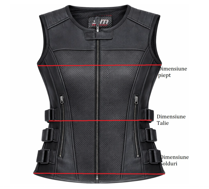 Vesta moto din piele naturala perforata SM Racewear Venti – Femei – Urban – Reglaje Velcro si fermoare metalice – Negru [4]