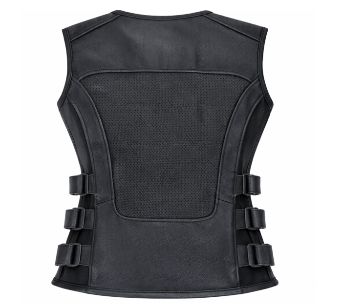 Vesta moto din piele naturala perforata SM Racewear Venti – Femei – Urban – Reglaje Velcro si fermoare metalice – Negru [2]