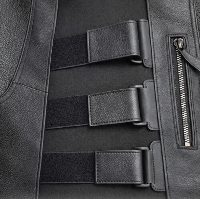 Vesta moto din piele naturala perforata SM Racewear Venti – Femei – Urban – Reglaje Velcro si fermoare metalice – Negru [3]