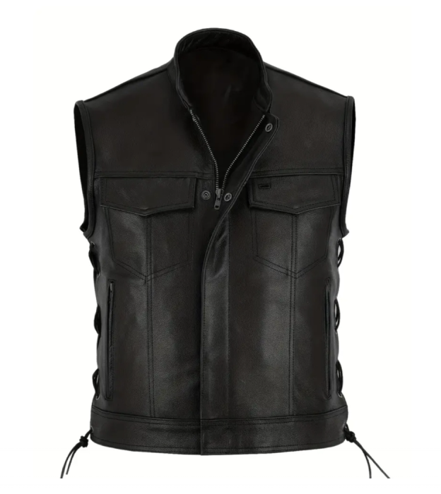 Vesta moto SM Racewear Concho – stil clasic din piele naturala, cu snururi laterale și detalii metalice rezistente [2]