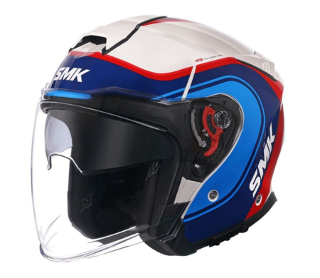 Casti - Casca moto open face SMK GTJ alb/albastru/rosu