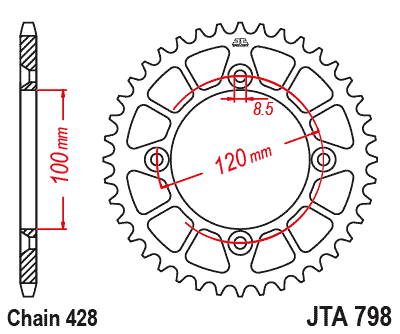 Foaie spate ALU JT JTA 798-46BLK 46T, 428 Negru [1]