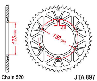 Foaie spate ALU JT JTA 897-49RED 49T, 520 Rosu [1]