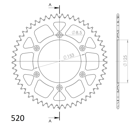 Rear ALU sprocket SUPERSPROX argintiu 49T, 520 [1]