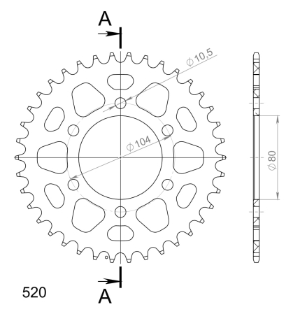 Foaie spate ALU SUPERSPROX Negru 38T, 520 [1]