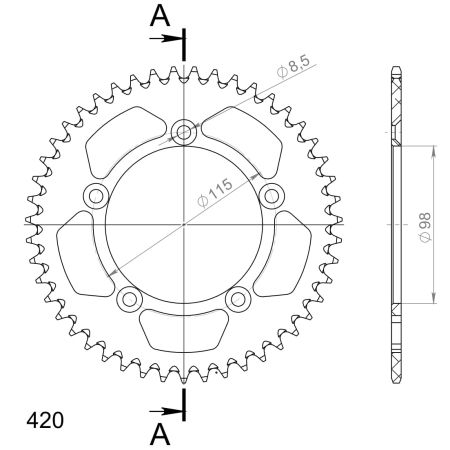 Rear ALU sprocket SUPERSPROX portocaliu 47T, 420 [1]
