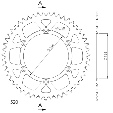 Rear ALU sprocket SUPERSPROX Rosu 51T, 520 [1]
