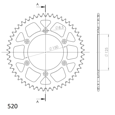 Rear ALU sprocket SUPERSPROX Negru 51T, 520 [1]