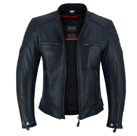 Geaca moto din piele naturala SM Racewear Curtis - Barbati - Protectii CE - Captuseala detasabila - Negru [2]