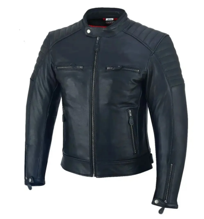 Geaca moto din piele naturala SM Racewear Curtis - Barbati - Protectii CE - Captuseala detasabila - Negru [3]