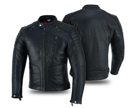 Geaca moto din piele naturala SM Racewear Presto - Barbati - Ventilata si Confortabila - Protectii CE - Negru [1]