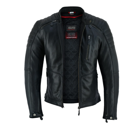 Geaca moto din piele naturala SM Racewear Presto - Barbati - Ventilata si Confortabila - Protectii CE - Negru [2]