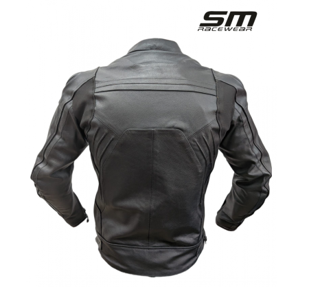 Geaca moto din piele naturala SM Racewear Roadster - Barbati - Captuseala detasabila - Protectii CE - Negru [1]
