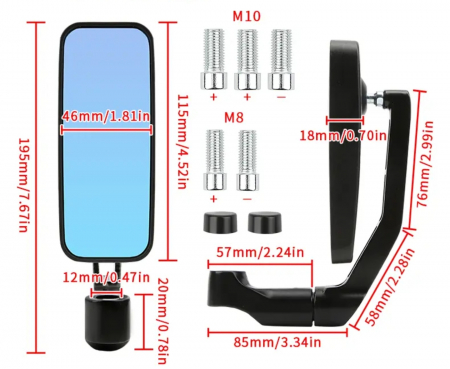 Oglinzi dreptunghiulare moto aluminiu motocicleta [5]