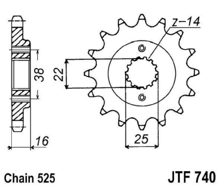 Pinion fata JT 14T, 525 [1]