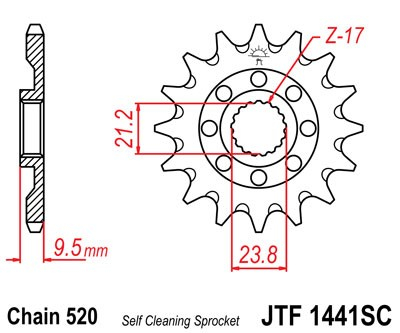 Pinion fata JT JTF 1441-14SC 14T, 520 Self Cleaning Lightweight [1]
