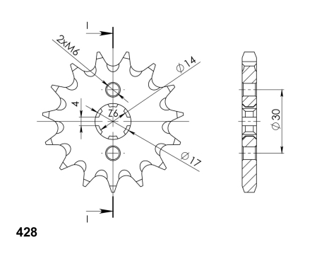 Pinion fata SUPERSPROX 14T, 428 [1]