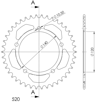 Rear ALU sprocket SUPERSPROX Negru 43T, 520 [1]