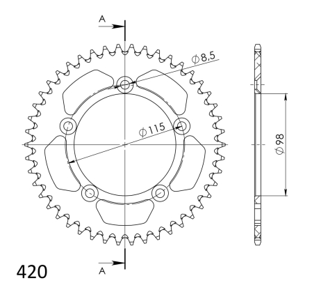Rear ALU sprocket SUPERSPROX Negru 46T, 420 [1]