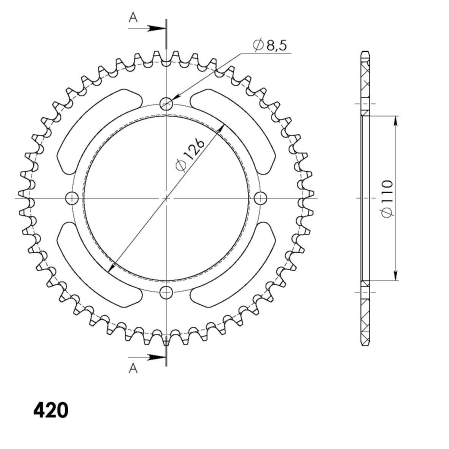 Rear ALU sprocket SUPERSPROX Negru 47T, 420 [1]