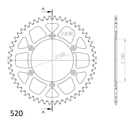 Rear ALU sprocket SUPERSPROX Negru 48T, 520 [1]