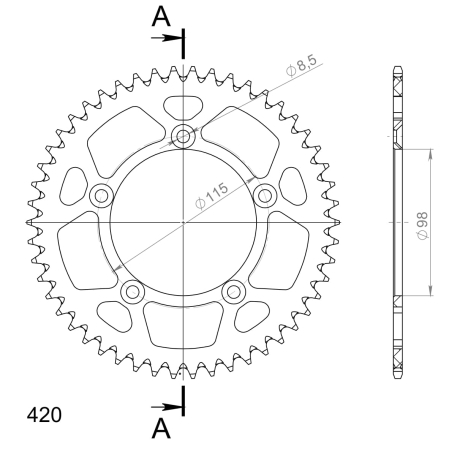 Rear ALU sprocket SUPERSPROX Negru 50T, 420 [1]