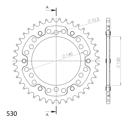 Rear sprocket SUPERSPROX STEALTH auriu 40T, 530 [1]