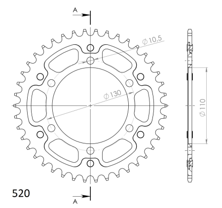 Rear sprocket SUPERSPROX STEALTH auriu 42T, 520 [1]