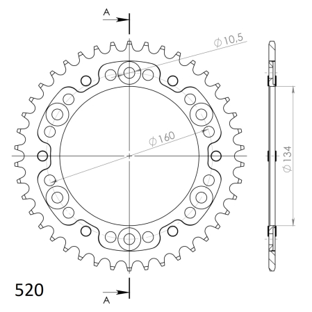 Rear sprocket SUPERSPROX STEALTH auriu 42T, 520 [1]