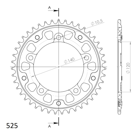Rear sprocket SUPERSPROX STEALTH auriu 42T, 525 [1]