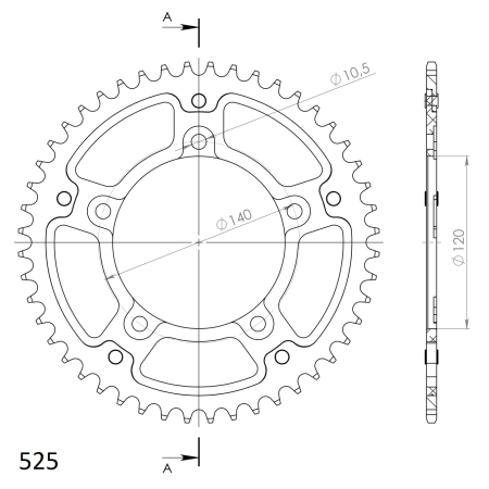 Rear sprocket SUPERSPROX STEALTH auriu 47T, 525 [1]