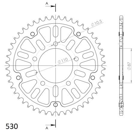 Rear sprocket SUPERSPROX STEALTH auriu 47T, 530 [1]