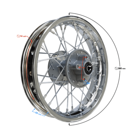 Roti complete - Roata completa spate, janta 1.85x14" moto cross crom ax 12mm