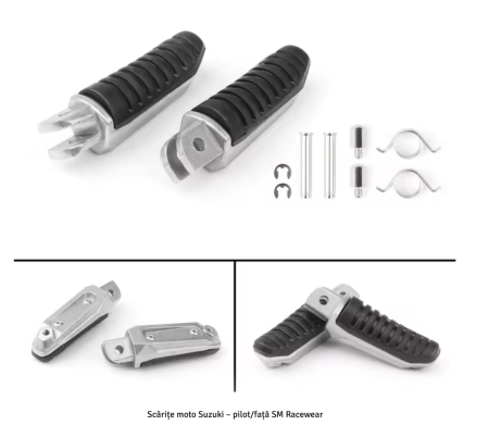Set scarite - Scarite moto pentru pilot/fata Suzuki - constructie metalica cu insertii cauciuc si accesorii de montaj incluse