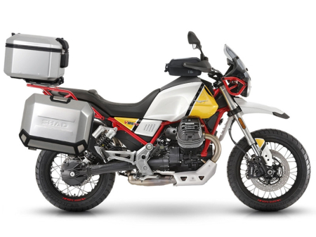 Kituri complete TERRA Shad - Set complet de cutii aluminiu SHAD TERRA, 48L cutie centrala si 36L / 47L cutii laterale, incluzand set de montaj si placa SHAD MOTO GUZZI V 85 TT