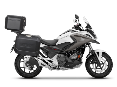TRANSPORT & DEPOZITARE - Set complet de cutii de aluminiu, SHAD TERRA NEGRU, 48L cutie centrala si 47L / 47L cutii laterale, incluzand kit de montaj si placa SHAD HONDA NC 750 X