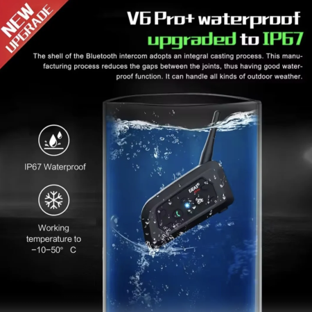Sistem de comunicare moto EJEAS V6 Pro Plus 2025 - Bluetooth 5.1- 6 intercomuri - Waterproof IP67 - Încărcare USB-C [2]