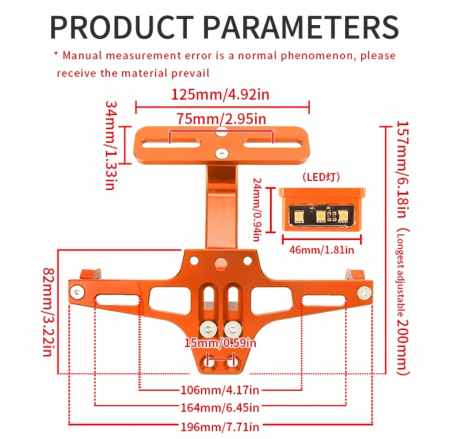 Suport numar moto reglabil aluminiu iluminat led scuter atv [3]