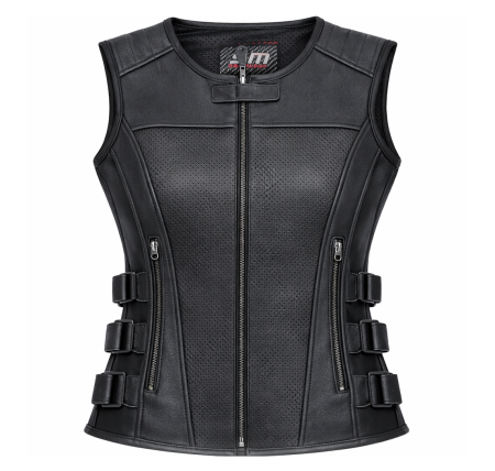 ECHIPAMENTE - Vesta moto din piele naturala perforata SM Racewear Venti – Femei – Urban – Reglaje Velcro si fermoare metalice – Negru
