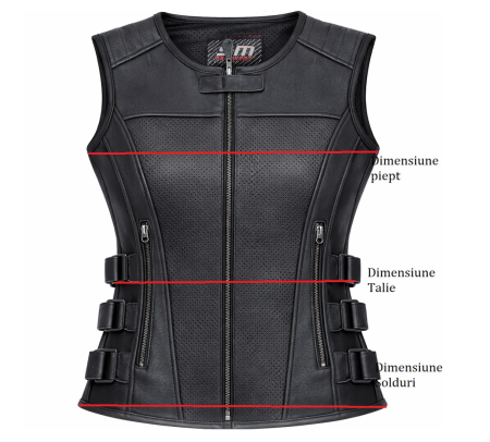 Vesta moto din piele naturala perforata SM Racewear Venti – Femei – Urban – Reglaje Velcro si fermoare metalice – Negru [3]