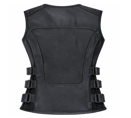 Vesta moto din piele naturala perforata SM Racewear Venti – Femei – Urban – Reglaje Velcro si fermoare metalice – Negru [1]