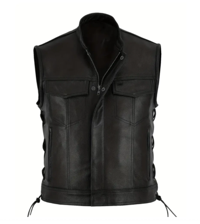 Vesta moto SM Racewear Concho – stil clasic din piele naturala, cu snururi laterale și detalii metalice rezistente [1]