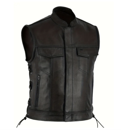 ECHIPAMENTE - Vesta moto SM Racewear Concho – stil clasic din piele naturala, cu snururi laterale și detalii metalice rezistente