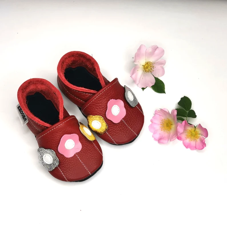 Botosei din piele naturala, cu Model FLORI ROSU. [6]