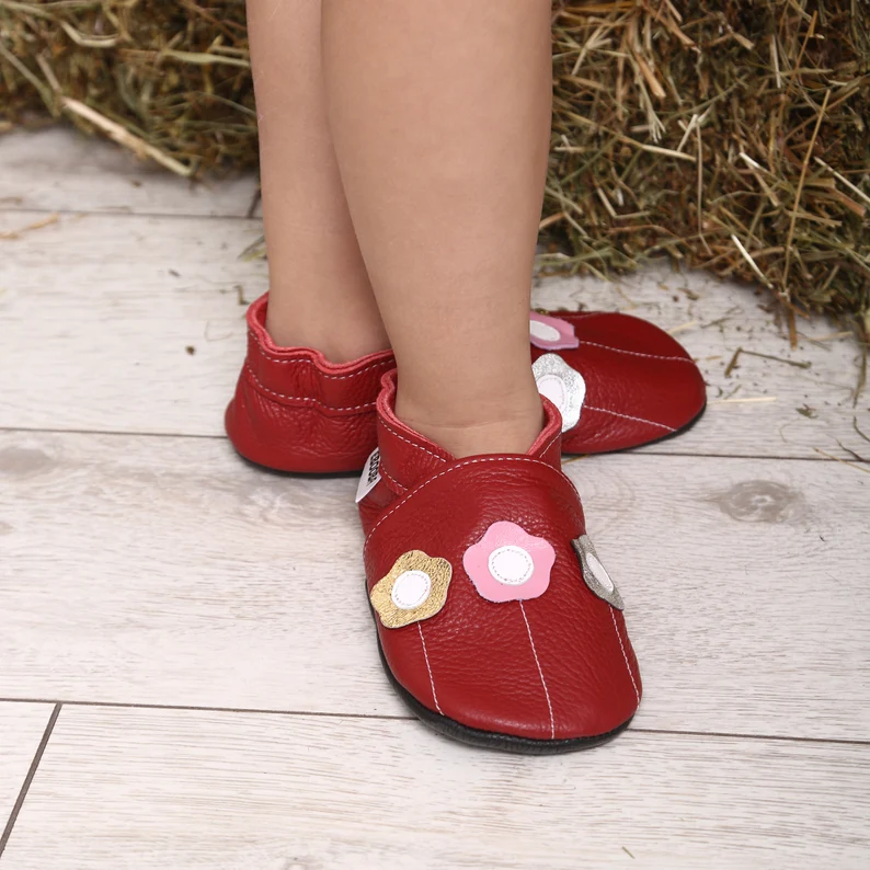 Botosei din piele naturala, cu Model FLORI ROSU. [3]