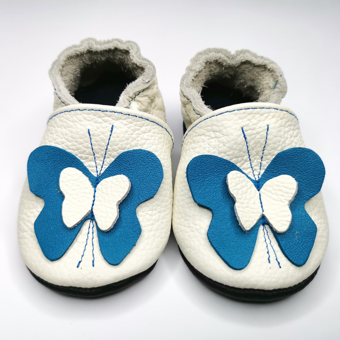 Botosei din piele naturala, cu Model FLUTURE 3D ALBASTRU [3]