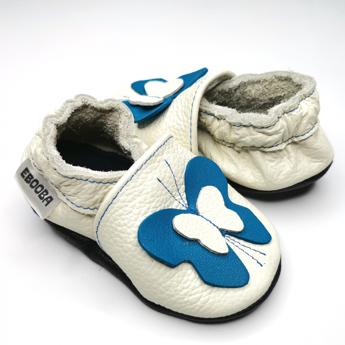 Botosei din piele naturala, cu Model FLUTURE 3D ALBASTRU [6]