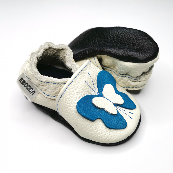 Botosei din piele naturala, cu Model FLUTURE 3D ALBASTRU [8]